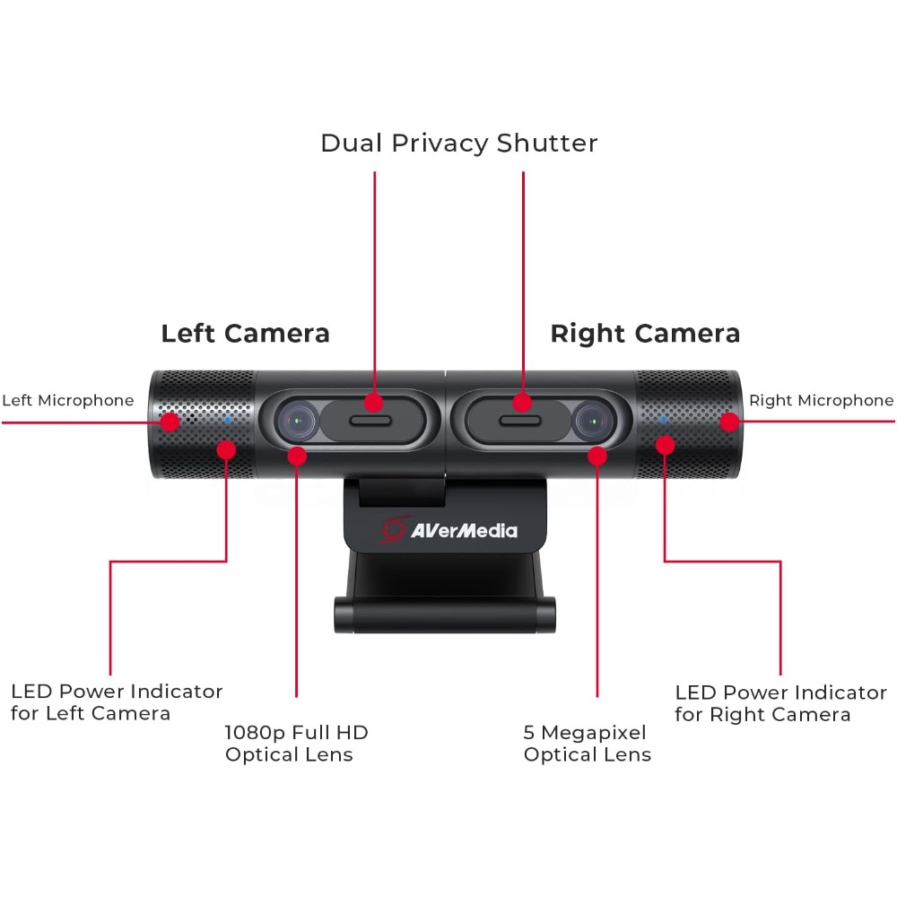 AVerMedia PW313D webcam 5 MP 2592 x 1944 pixels USB 2.0 Noir AVerMedia PW313D webcam 5 MP 2592 x 1944 pixels USB 2.0 Noir