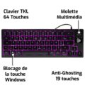 Clavier gaming filaire CA-50 rétroéclairé à membrane TKL