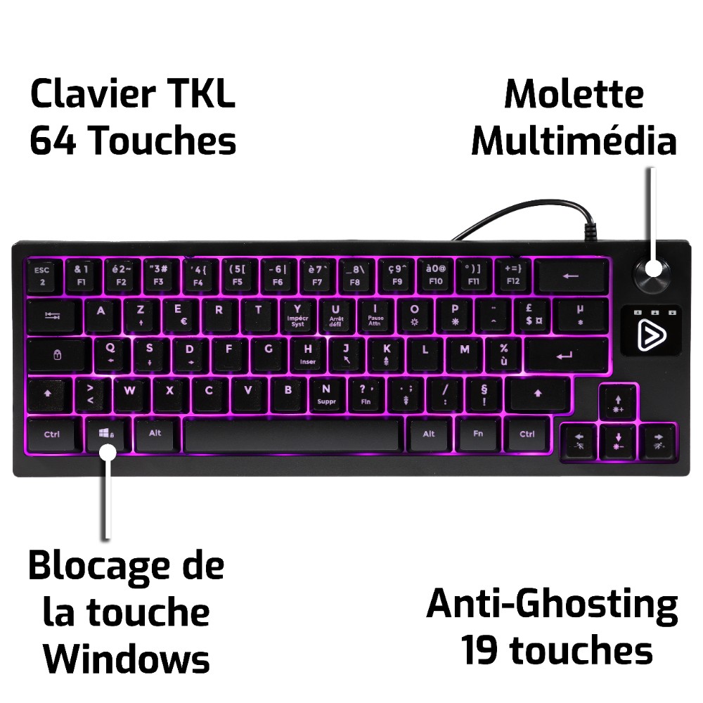 Clavier gaming filaire CA-50 rétroéclairé à membrane TKL Clavier gaming filaire CA-50 rétroéclairé à membrane TKL