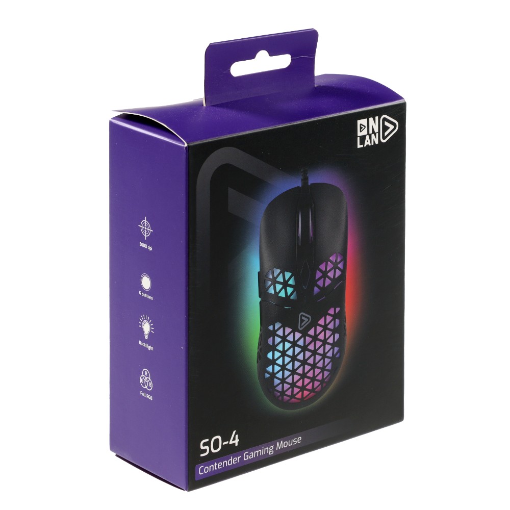 Souris gaming (nid d'abeille) SO-4 - Noir RVB Souris gaming (nid d'abeille) SO-4 - Noir RVB