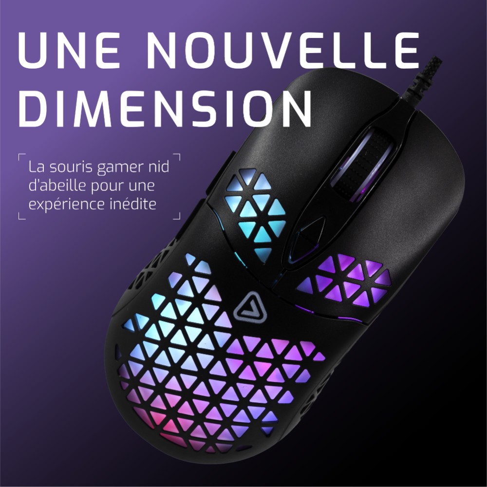 Souris gaming (nid d'abeille) SO-4 - Noir RVB Souris gaming (nid d'abeille) SO-4 - Noir RVB