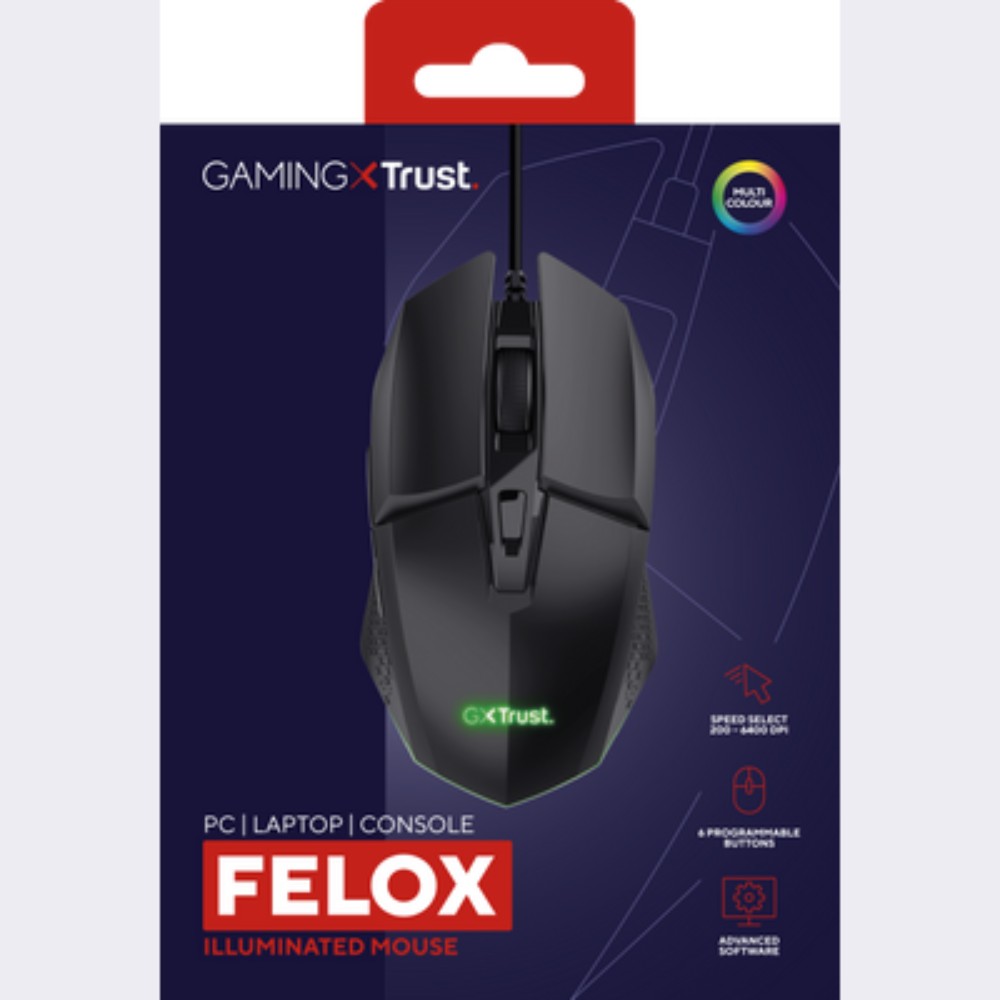 Souris gaming rétroéclairée GXT 109 Felox - Noir Souris gaming rétroéclairée GXT 109 Felox - Noir